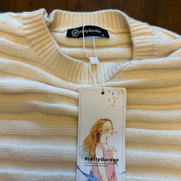 NWT PrettyGarden Side Button Sweater Cream Medium Long Sleeve Ribbed Knit - Picture 15 of 16